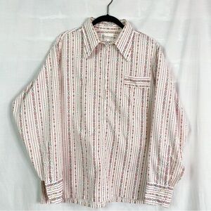 Hathaway Vintage Poet Collar Half Zip Woven Bead Print Shirt Lg